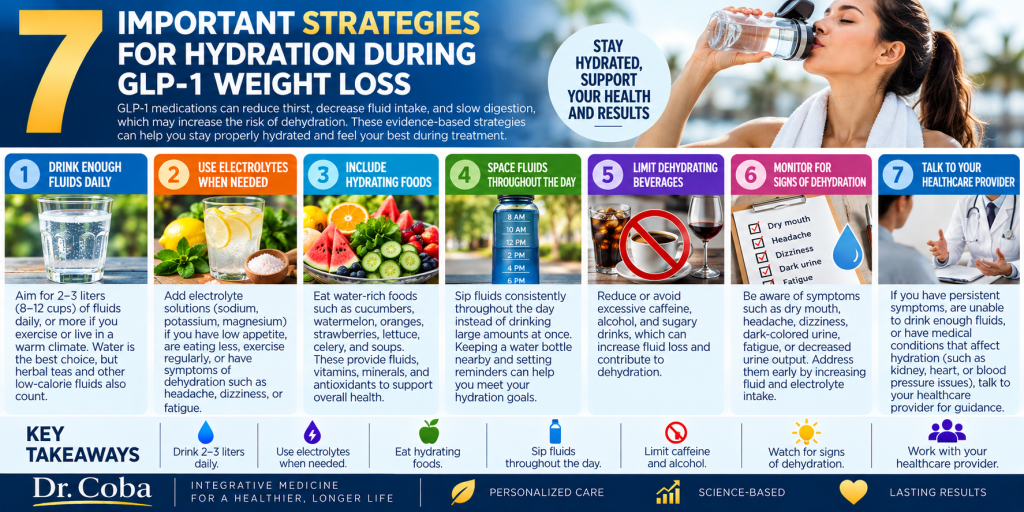 7 hydration strategies during GLP-1 weight loss infographic