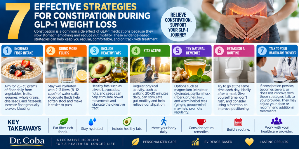 7 strategies for constipation during GLP-1 weight loss infographic