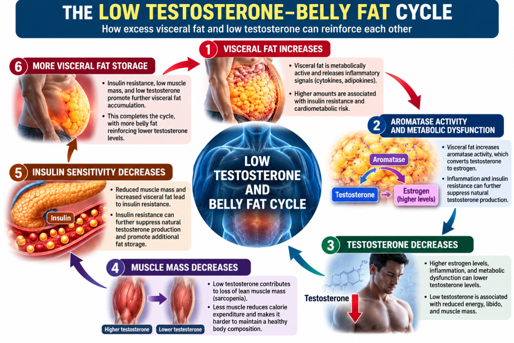 Low testosterone and belly fat cycle