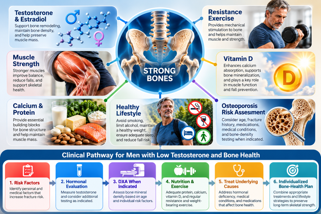Low testosterone and bone health factors infographic