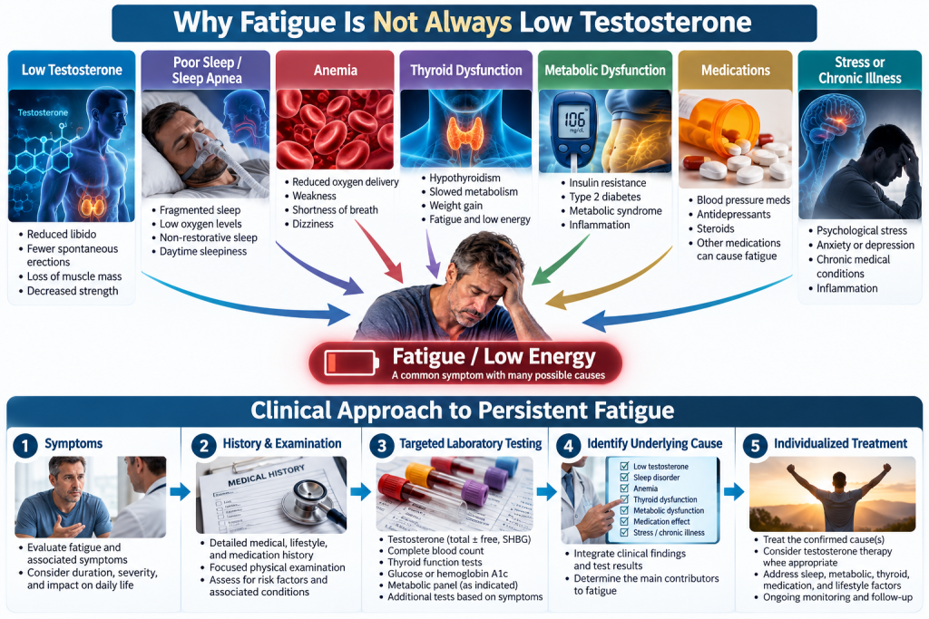 Low testosterone and fatigue causes infographic